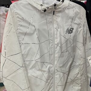 New Balance White Geometric Windbreaker